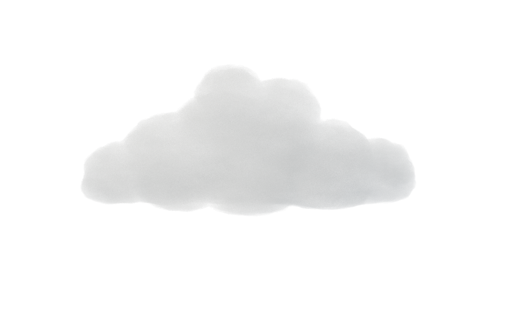 Warm white cumulus cloud bank rendered from a Blender volume, on a blue background